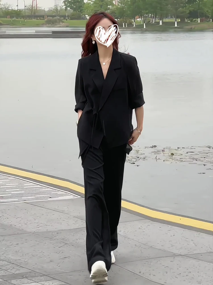 

Spring Summer New Style Casual Fashionable Women's Suit Jacket Drapey Slimming Straight Leg Pants Two Piece Set Polyester