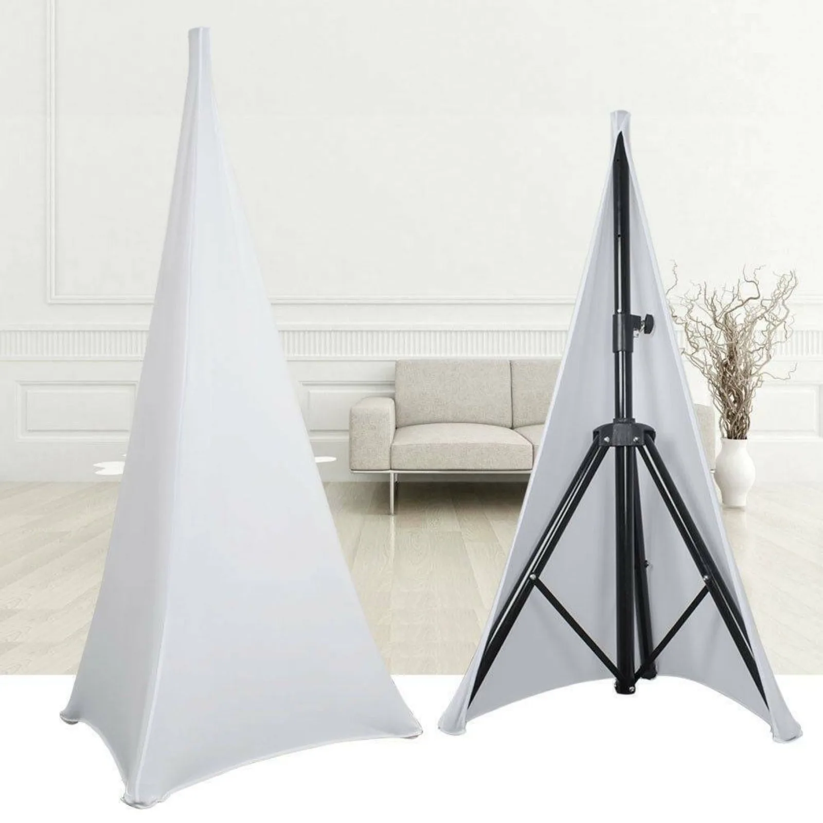 

US 2-Piece Double Sided DJ Tripod Speaker Stand Scrim Elastic Case Black White -