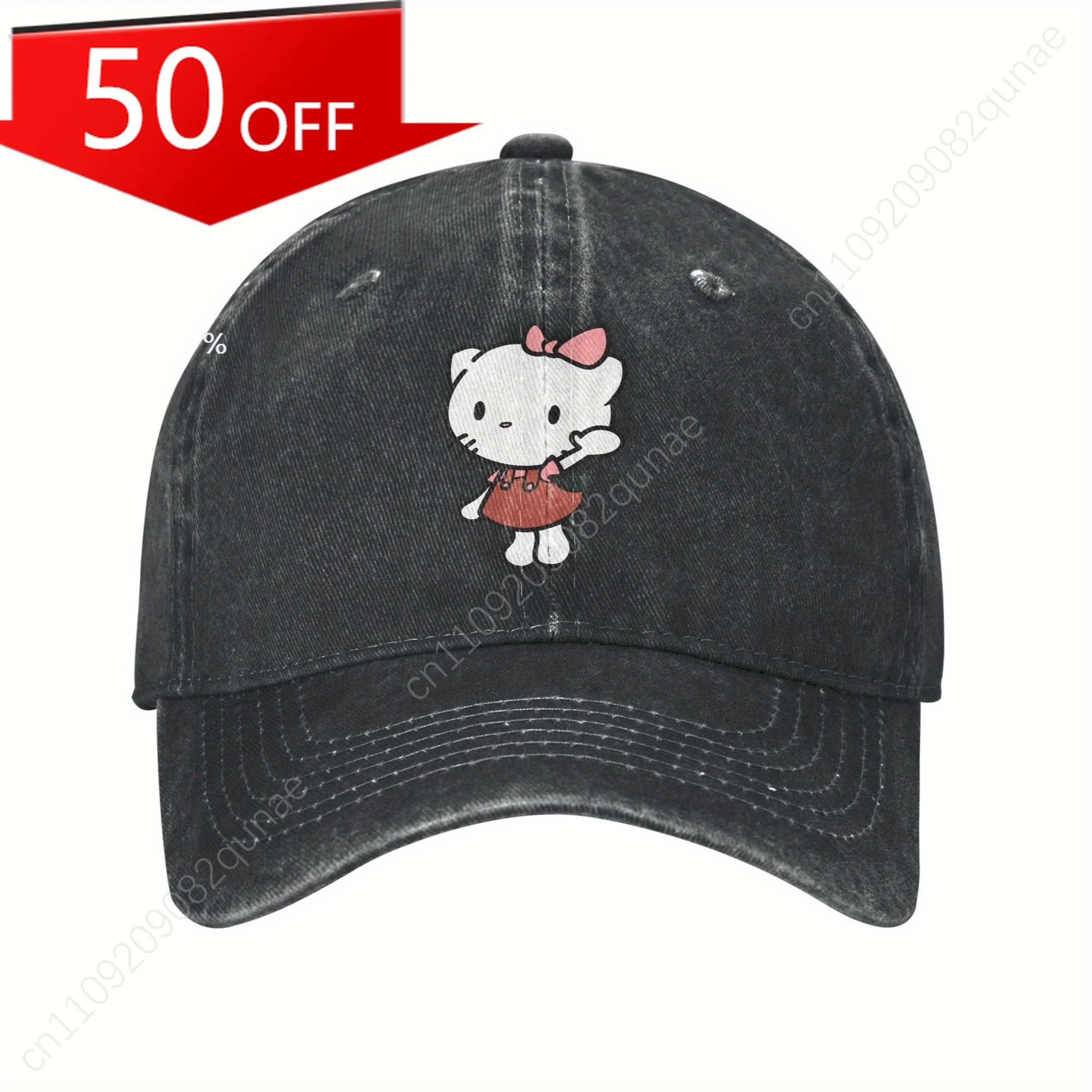 

Винтажная бейсболка Sanrio Hello Kitty - регулируемая легкая кепка унисекс с тисненым мультяшным дизайном, черно-розовые акценты.