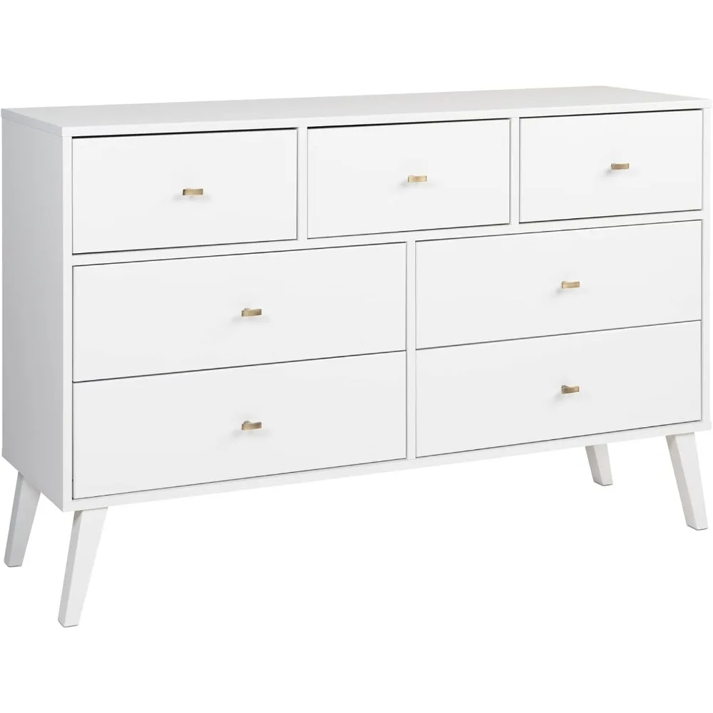 Mid-Century Modern 7 Drawer Double Dresser for Bedroom, Wide Chest of Drawers, Contemporary Bedroom Furniture