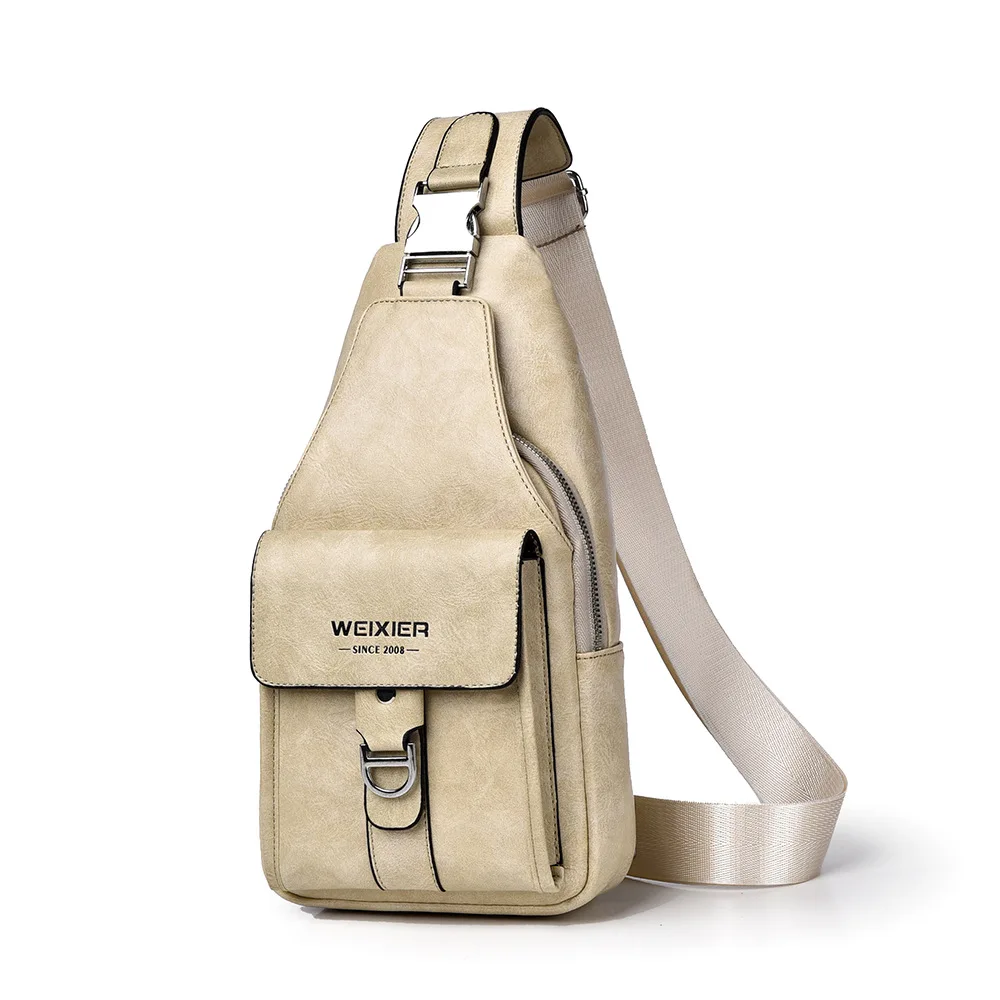 Men Vintage PU Leather Sling Chest Bag Crossbody Shoulder Backpack Multi Pocket Casual Travel Chest Pack for Male