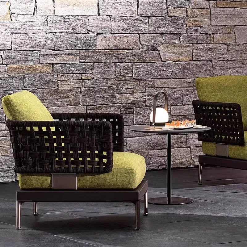 في الهواء الطلق أريكة الروطان فناء الترفيه في الهواء الطلق شرفة شرفة فندق مقاوم للماء الشمس مصمم كرسي الروطان #4