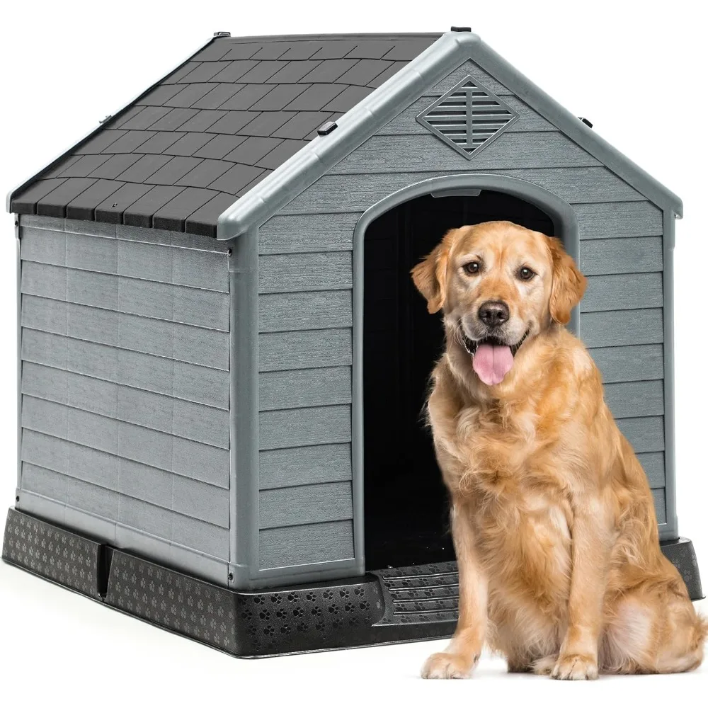 Large Plastic Dog House, Outdoor and Indoor Dog Kennel, Puppy Shelter, Water Resistant, Easy Assembly, Sturdy, 41