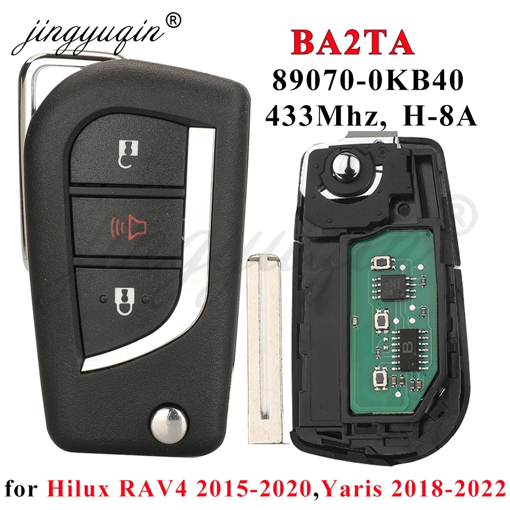 

jingyuqin Flip Remote Car Key For Toyota Vios Hilux RAV4 Yaris 2015-2020 433MHz 8A Chip 89070-0KB40 TOKAI RIKA H1-3689 BA2TA Fob