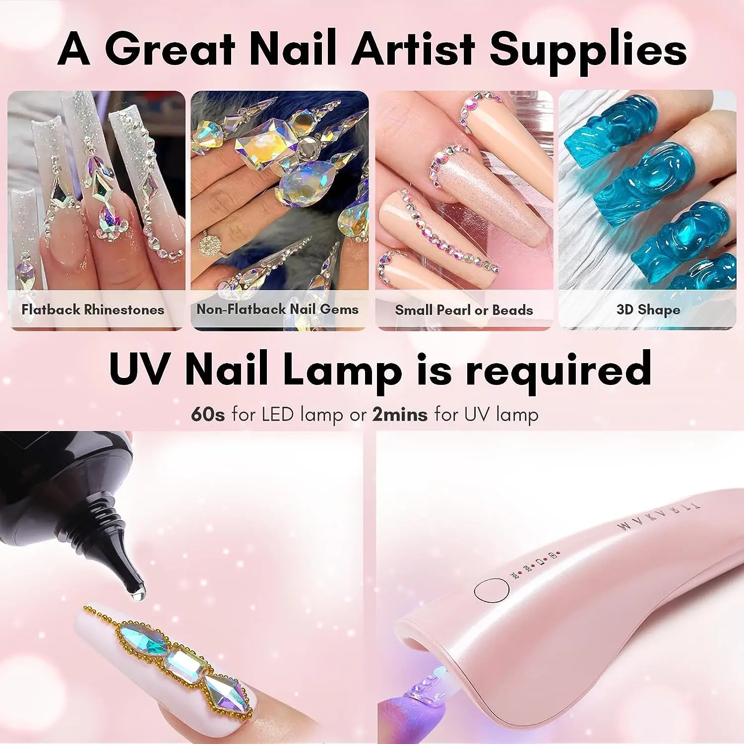 1pc Nail Rhinestone Glue Gel for Nails, 30g Super Strong Adhesive Gel for Nail Gem, Jewels, Glitter, Crystals Beads Diamonds DIY