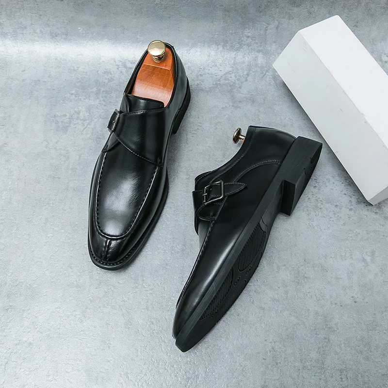 

Edge Buckle Loafers Shoes Men Shoes PU Solid Color Comfortable Classic Business Formal Men Shoes Large Size 38-46