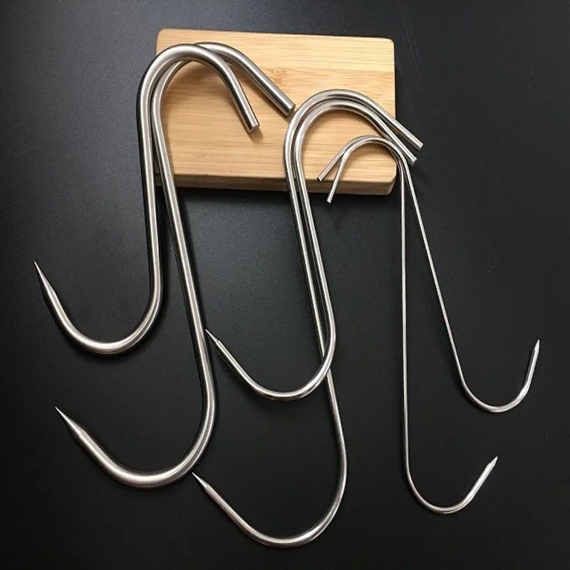 Stainless Steel Hanging Hooks, Sharp, Solid, Thick, S Hook for Bacon Sausage Meat, BBQ Grill, Kitchen Utensils, 20Pcs