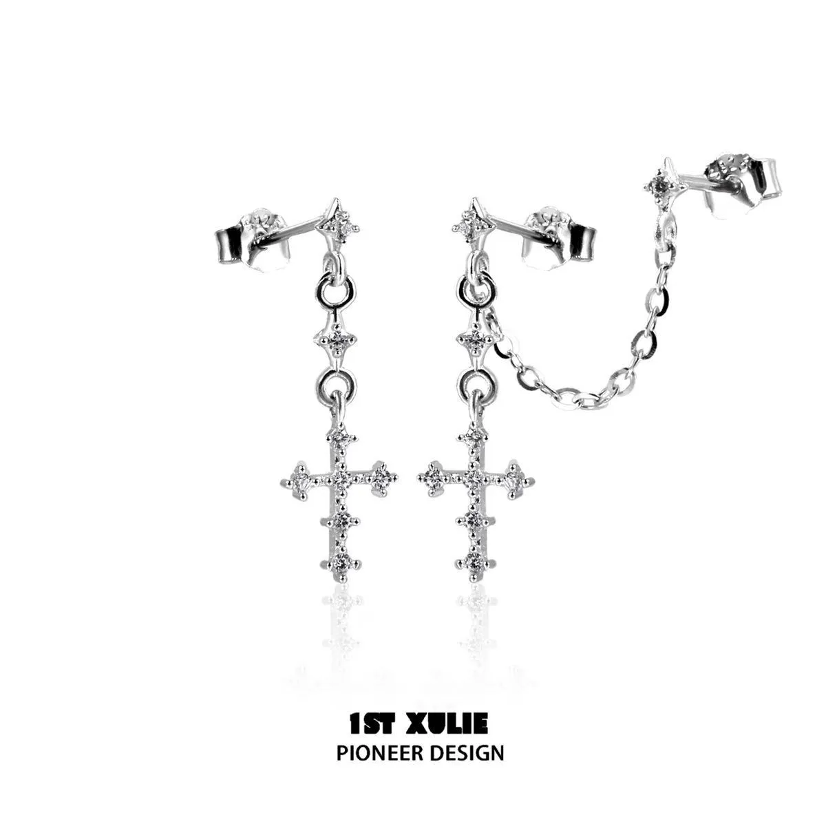 

Double Ear Piercing Ear Chain Cross Zircon Stud Earrings Niche Earrings Earrings