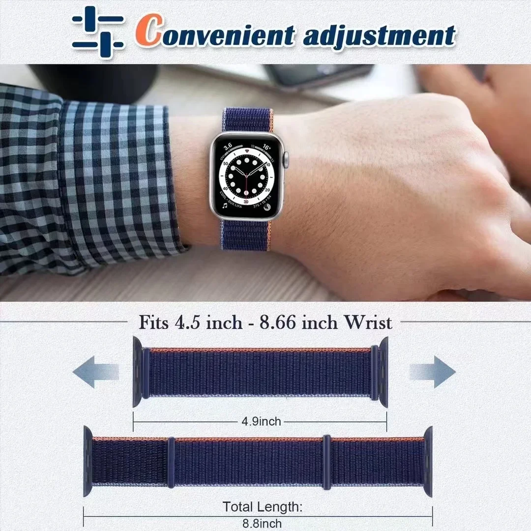 Ремешок нейлоновый для Apple Watch Band 44 мм 40 мм 45 мм 41 мм 49 мм, Воздухопроницаемый браслет для iWatch Series Ultra 9 8 7 6 5 3 SE Band