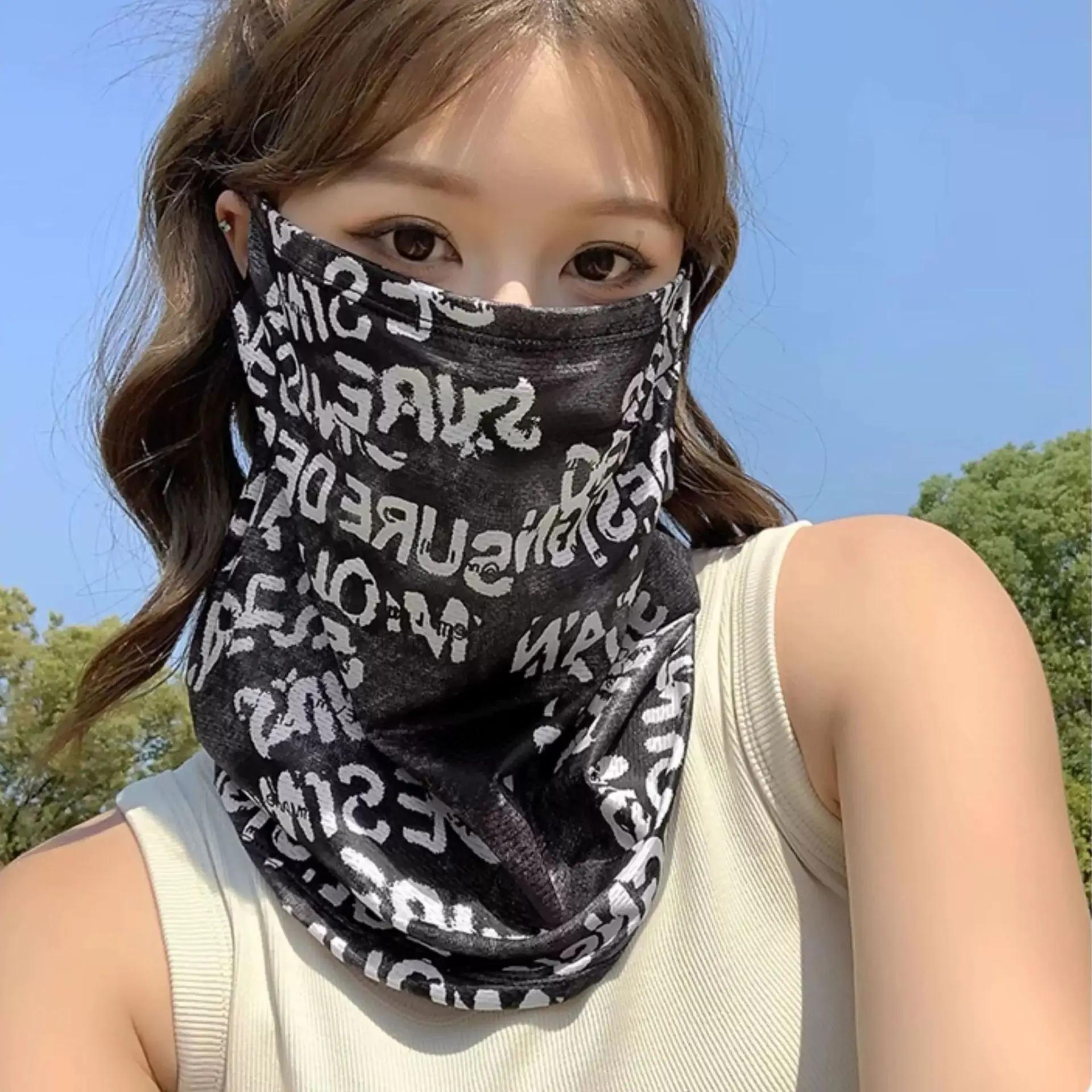 UV Protection Face Gaiter Ear Loops Ice Silk Breathable Neck Cover Bandana for Cycling Motorcycle Fishing Outdoor Men Women