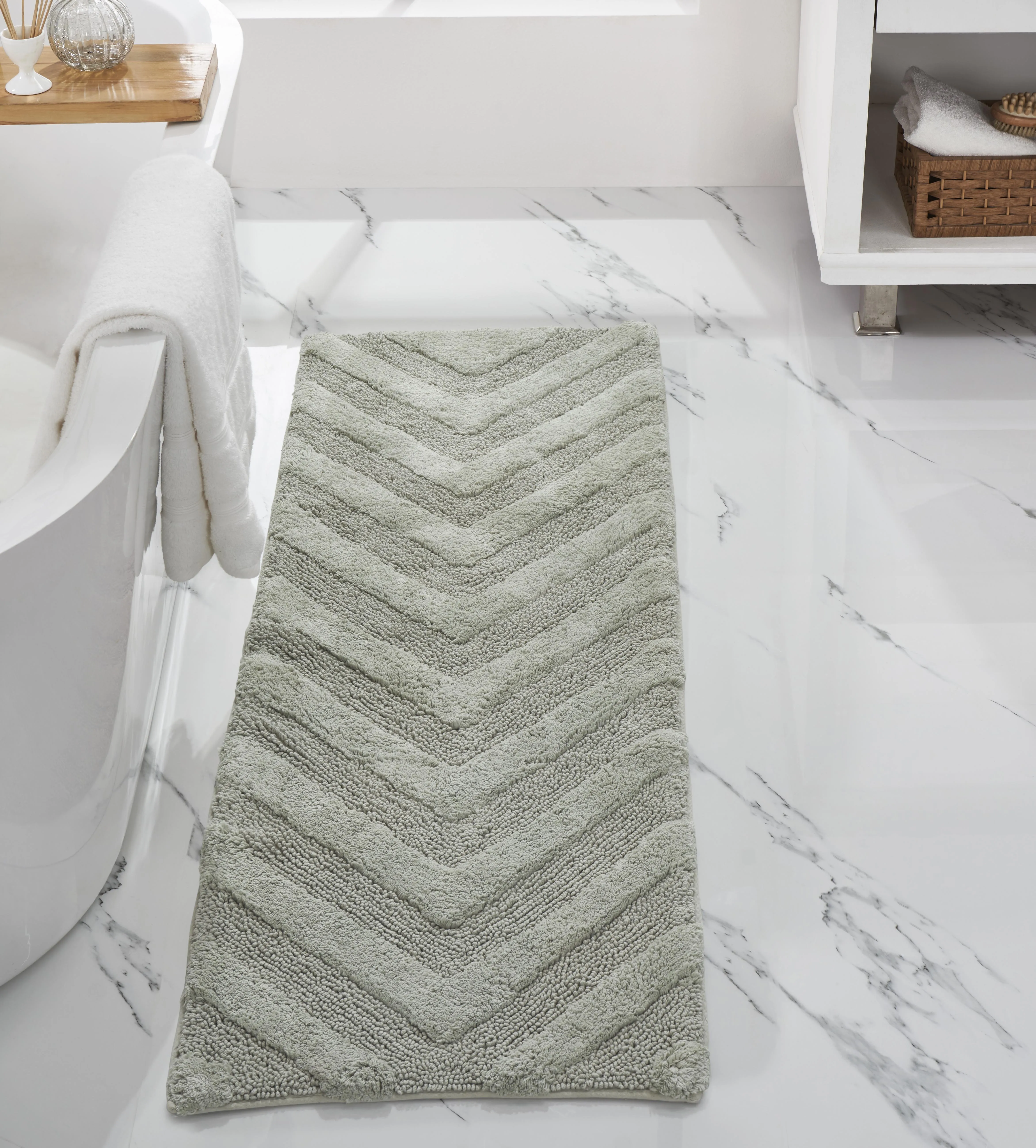 

Long Runner Bathroom Rug Extra Soft Non-Slip Bath Mat Water Absorbent 100% Cotton Washable Mat 20' x 60' Dark Sage Hugo Collecti