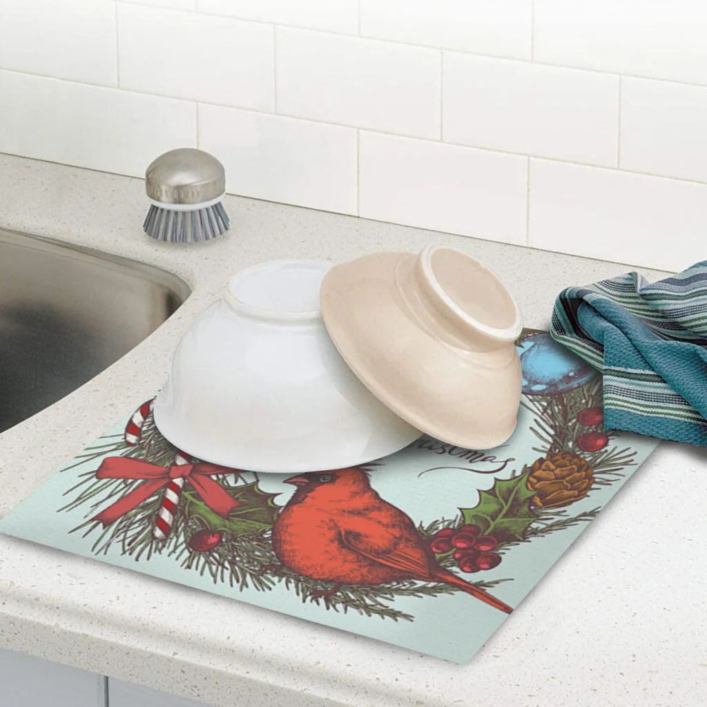 

Christmas-Absorbent Drain Mat Countertop Dry Mats Coffee Machine Draining Pad Kitchen Table Tableware Placemats