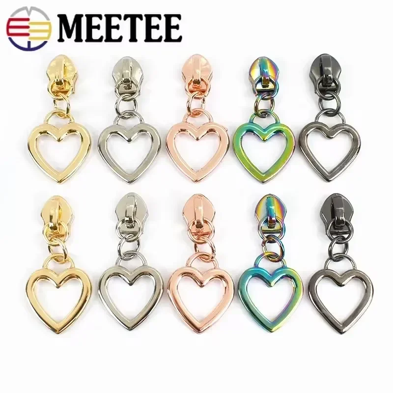 5-30Pcs 5# Meetee Heart Zipper Sliders for Nylon Zippers Tape Replaceable Zips Head Puller Repair Kit Garment Sewing Accessories