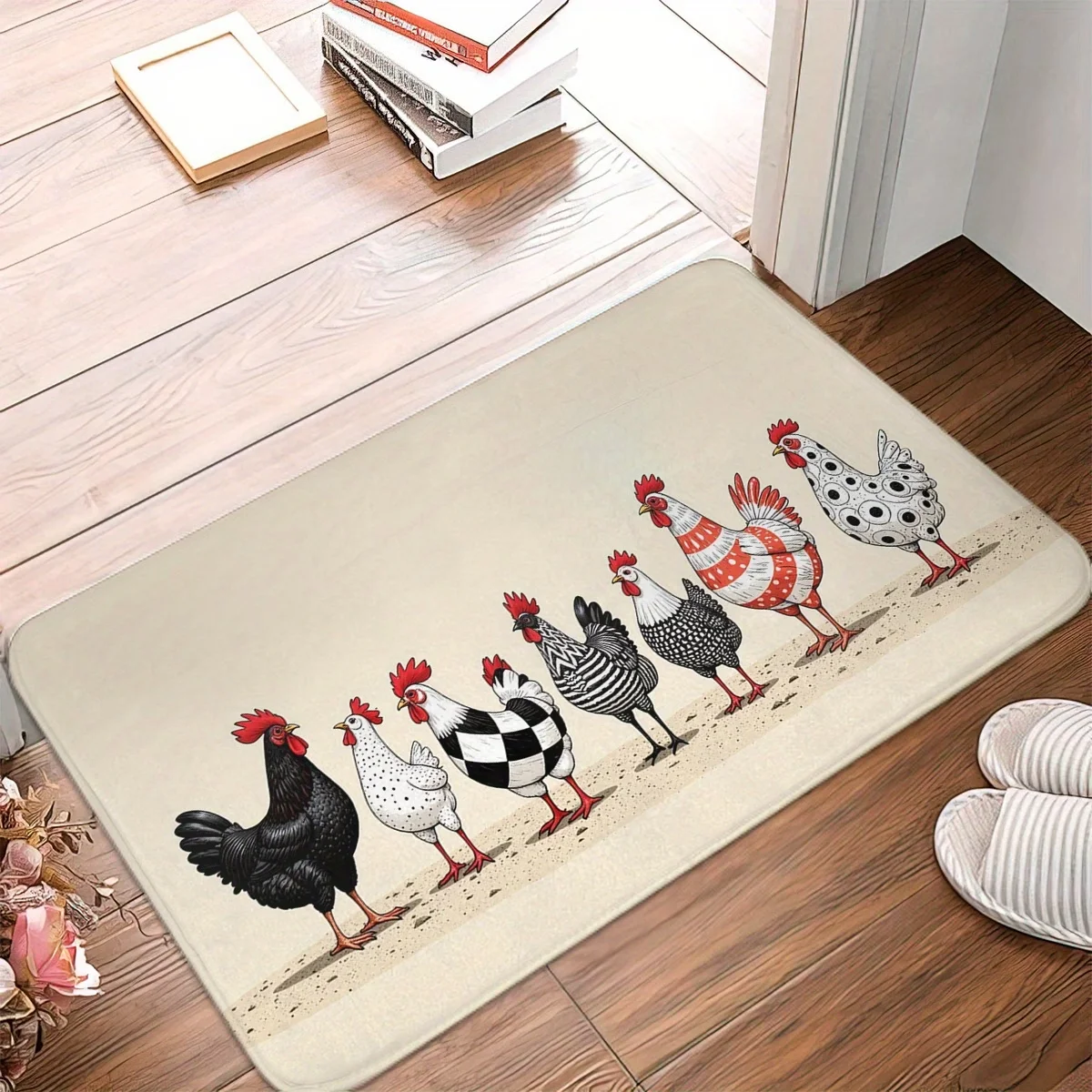 Farmhouse Rooster Kitchen Rug Non Slip Cute Chicken  Floor Mat Washable Decorative Long Runner for Hallway Laundry Room Rug