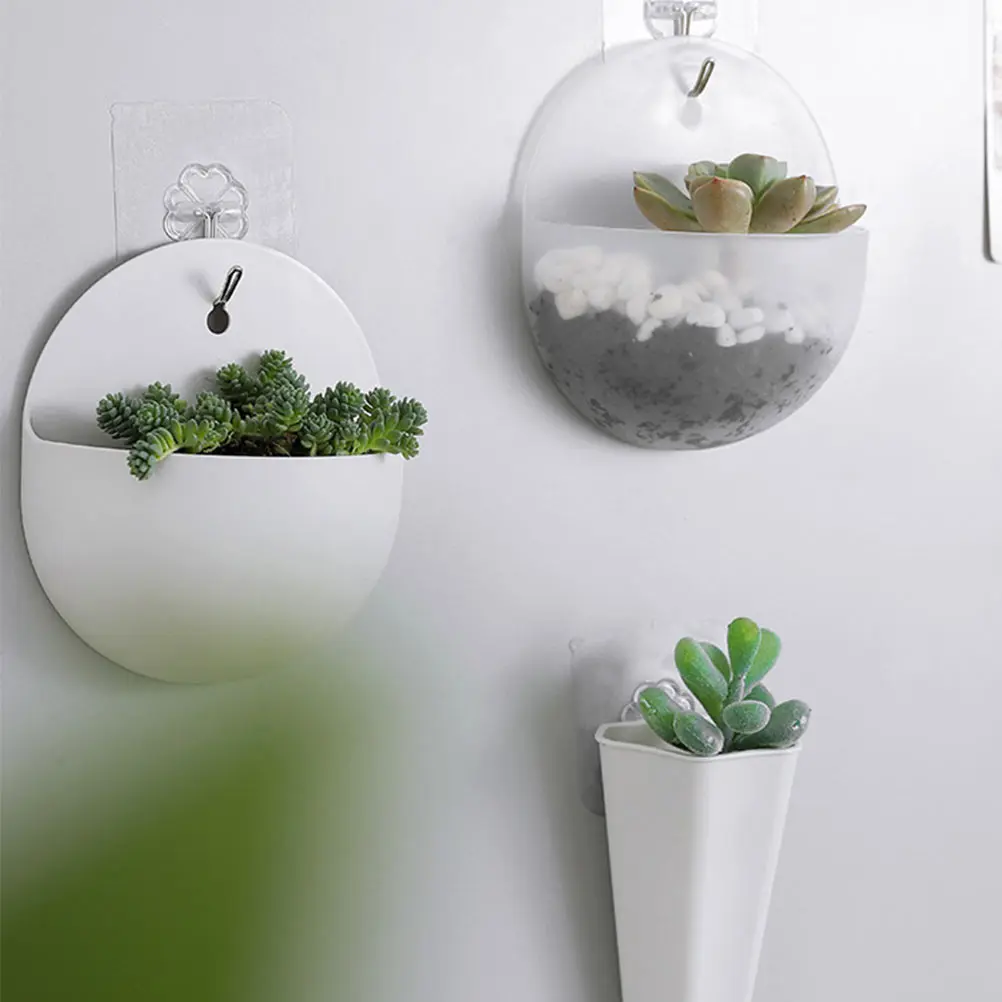 

3 pcs Stylish Semi-Circular Wall Flowerpot Plastic Hanging Plant Holder for Home Decoration Bedroom Kitchen Balcony Garden