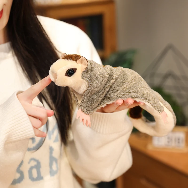 33cm Simulation Sugar Possum Doll Big Wings Long Tail Flying Mouse Animal Stuffed Toy Home Halloween Decoration Gift For Kids