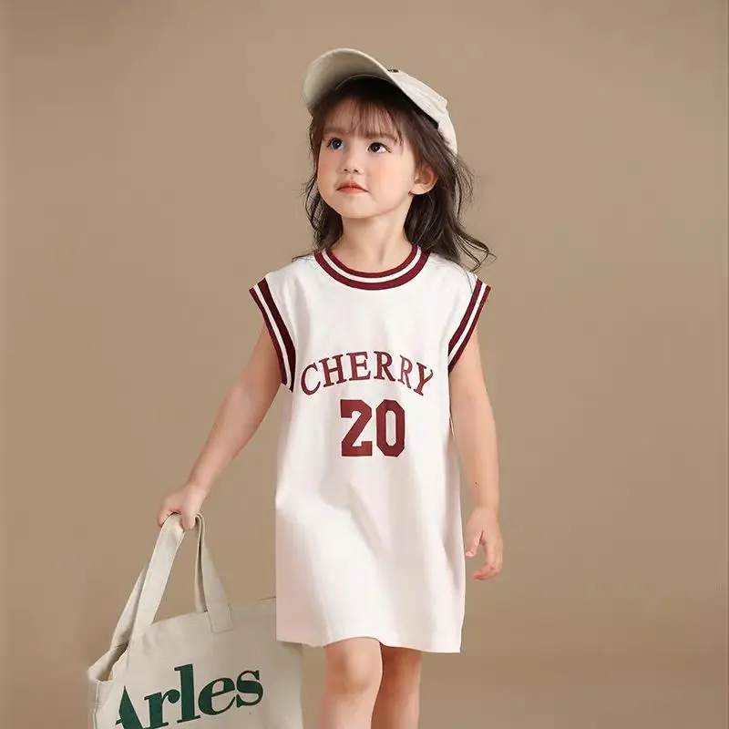 Girls' Dress Tank Top Cotton Dress Summer Korean Edition Children's Sports Style Basketball Dress Baby Loose Dress