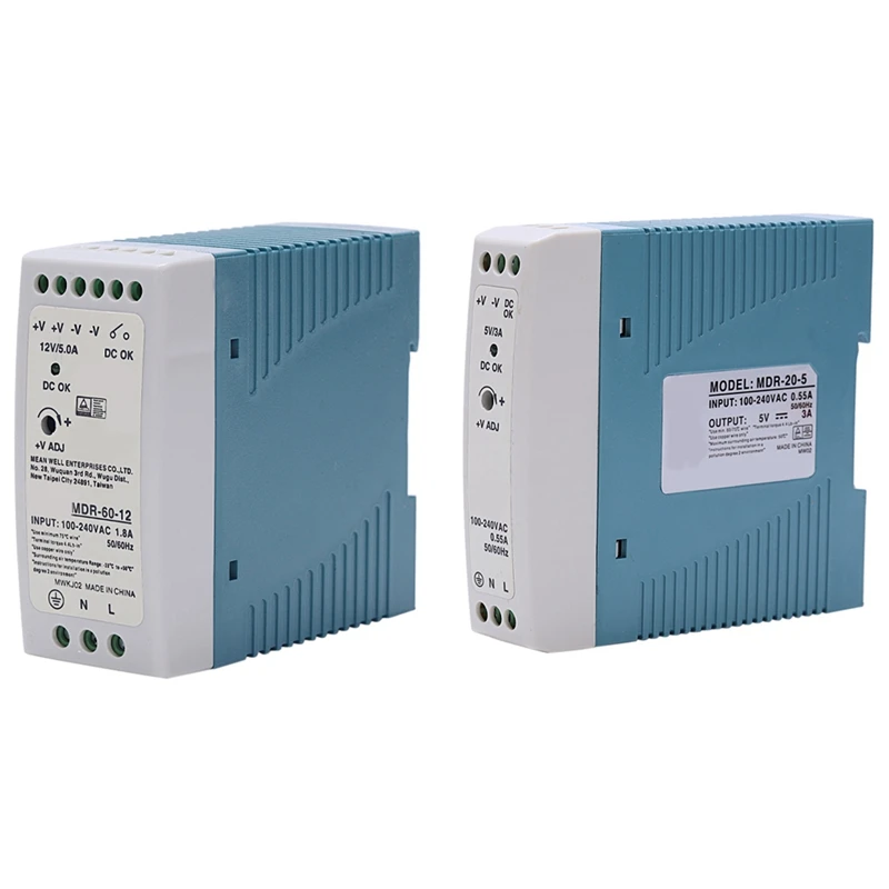 

2X MDR-60 12V 60W& MDR-20 5V 20W Din Rail Power Supply Ac-Dc Driver Voltage Regulator Power Suply 110V 220V