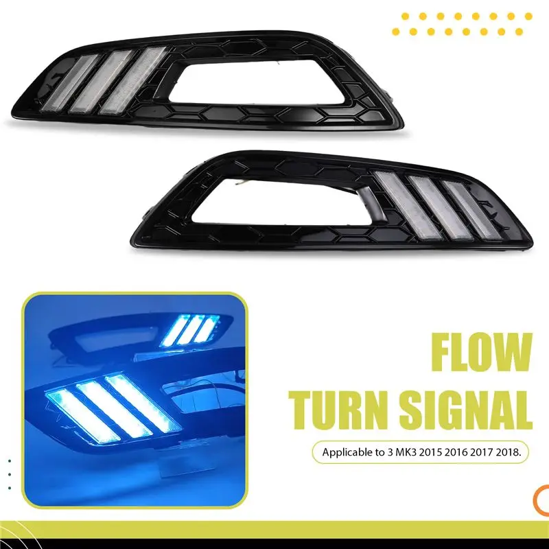 A09E-1 Pair Car LED Daytime Running Light Yellow Turn Signal Function DRL Fog Lamp Cover For Ford Focus 3 MK3 2015 - 2018