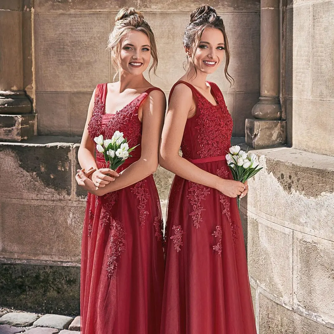 

FATAPAESE Bridesmaid Dresses Lace Floral Appqulies Beads Pearl Illusion Tulle Skirt Wedding Gown Party Backless Prom Even