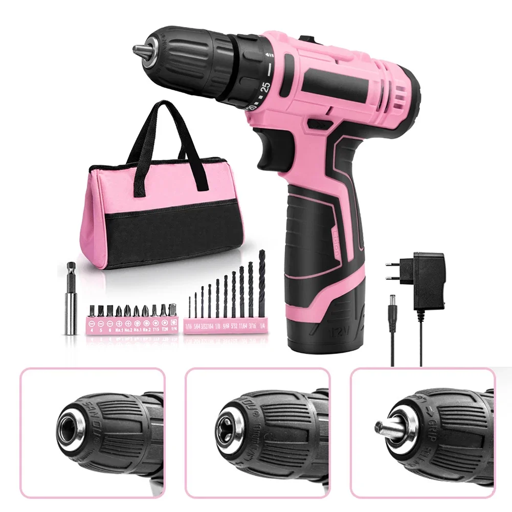 Pink Cordless Drill Driver  12V Power Tool with Comfortable Grip and Nature Like Dentures Teeth  Regain Your Confident Smile