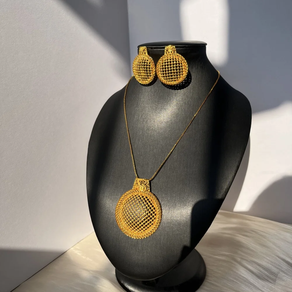 

Dubai 24k Gold Plated Jewelry Set for Women Costume Indian Bridal Necklace Earrings Sets Nigerian Wedding Party Gift