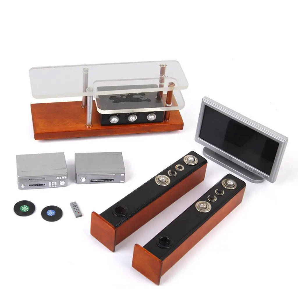 1:12 دمية أثاث مصغر تلفزيون DVD مجموعة الصوت المحيطي