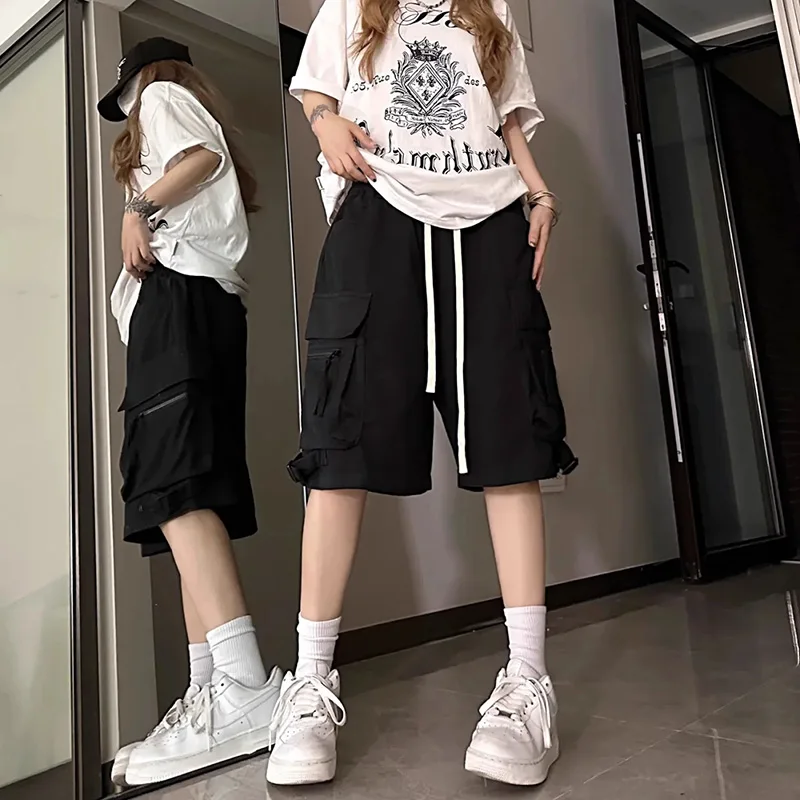 American Y2K Cargo Pants Women Summer Loose Straight Red Streetwear Shorts Trousers Pocket High Waist Bf Harajuku Sweatpants