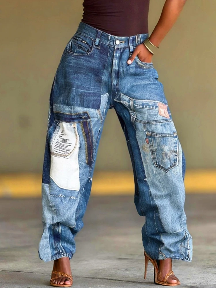 

Women High Waist Wide Leg Jeans Shiny Straight Pants Long Palazzo Casual Trendy Trousers 2025 Spring Autumn Winter New Trousers