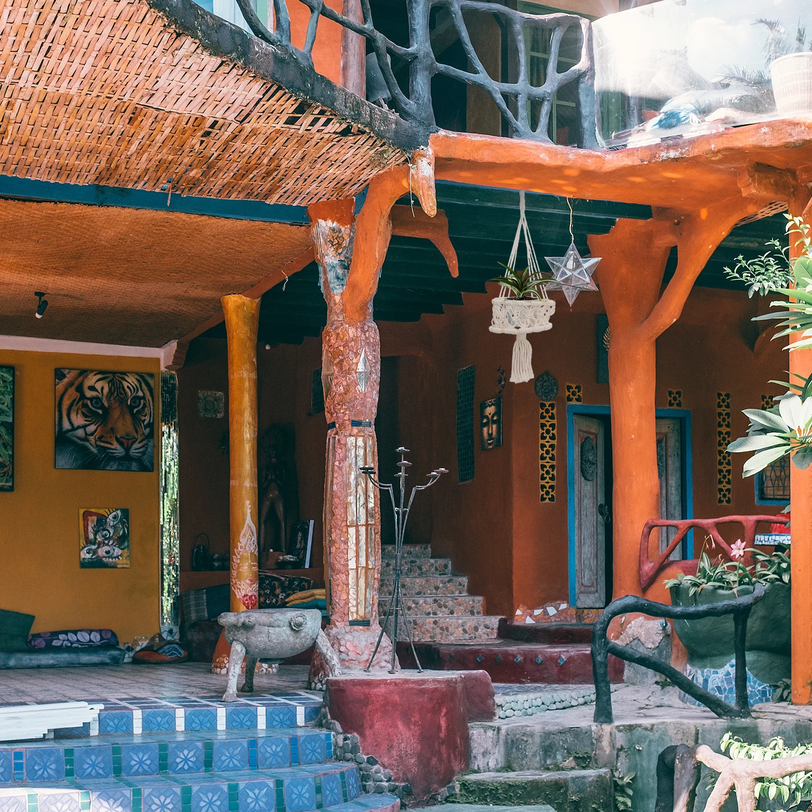 

1pc Cotton Rope Flower Pot Hanging Basket For Indoor Fresh Dried Flowers Storage Decorative Woven Plant Container Handmade