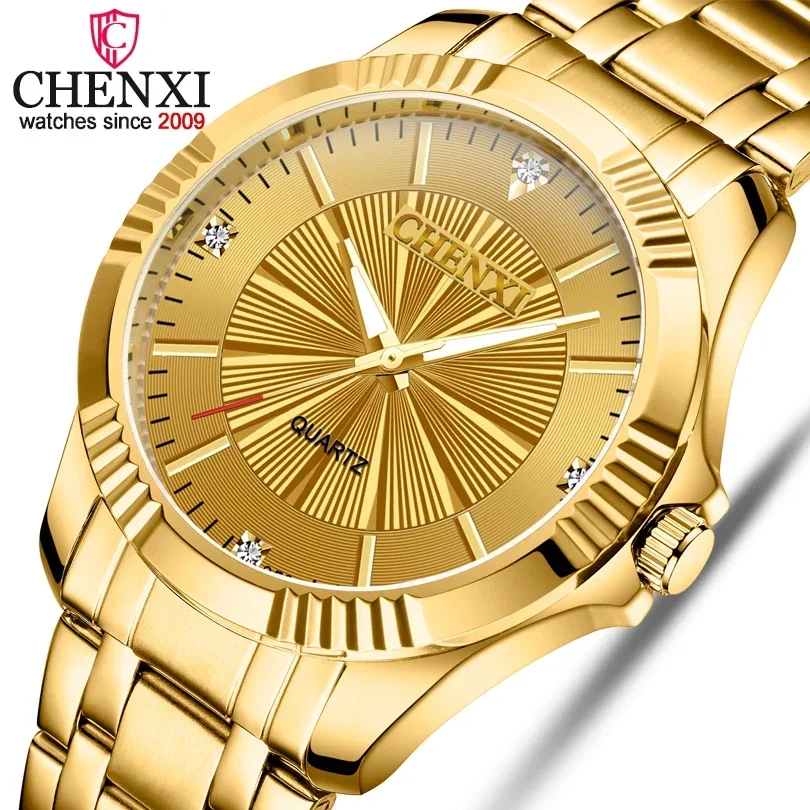 NEW CHENXI Brand Classic Delicate Rhinestone Couple Lover Watches Fashion Luxury Gold Stainless Steel Men&Women Watch