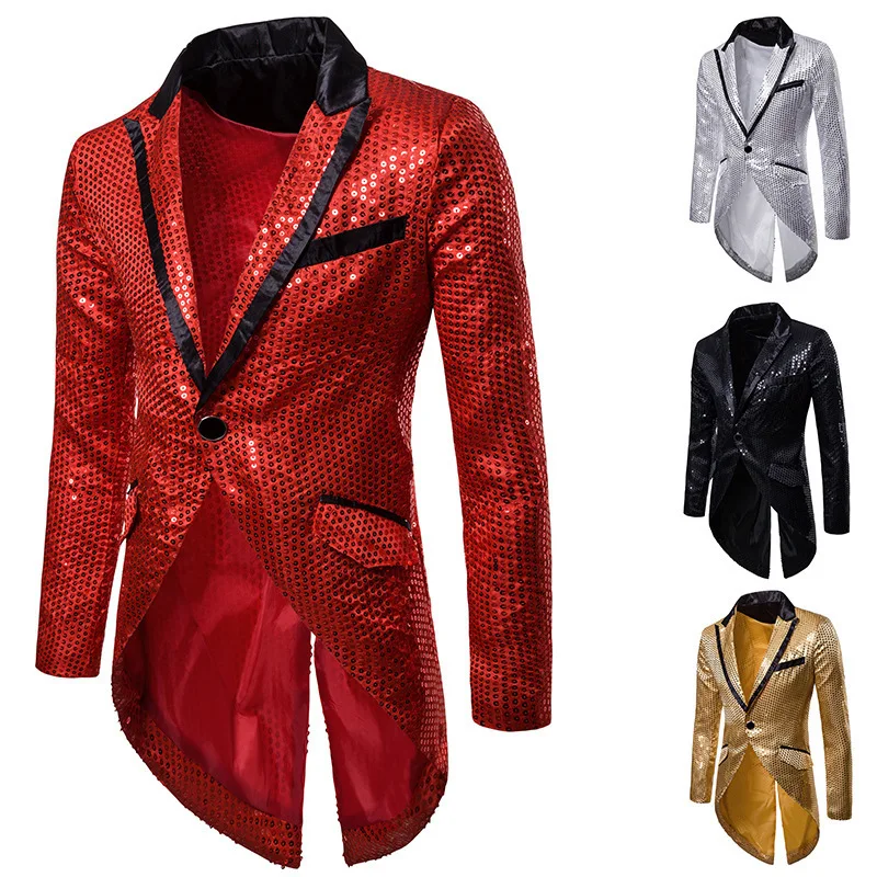 

Men's Sequined Tuxedo Suit Jacket Evening Dress Stage Banquet Host Party Lapel Suit Top