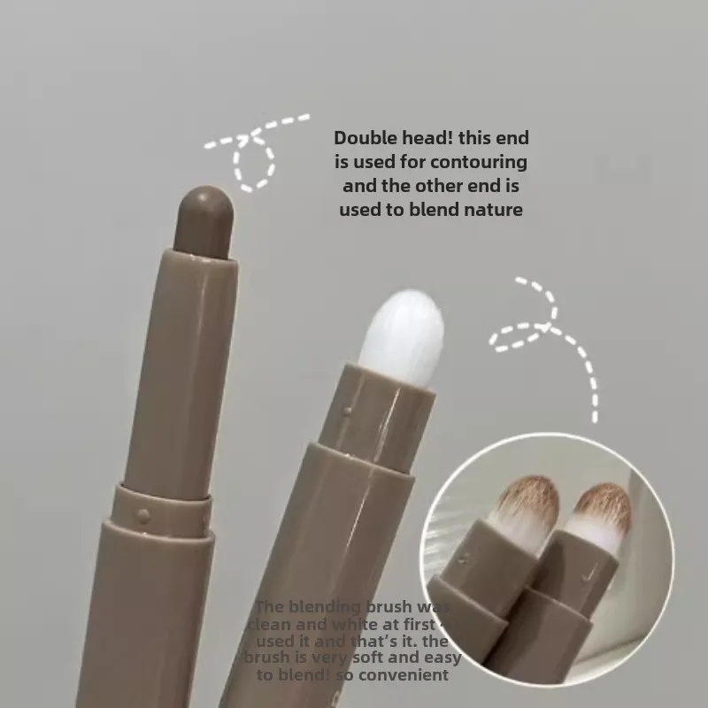 Double Head Contour Stick Bronzer with Brush Face Nose Shadow Cream Contour Pen Waterproof Lasting Contouring Makeup Cosmetics