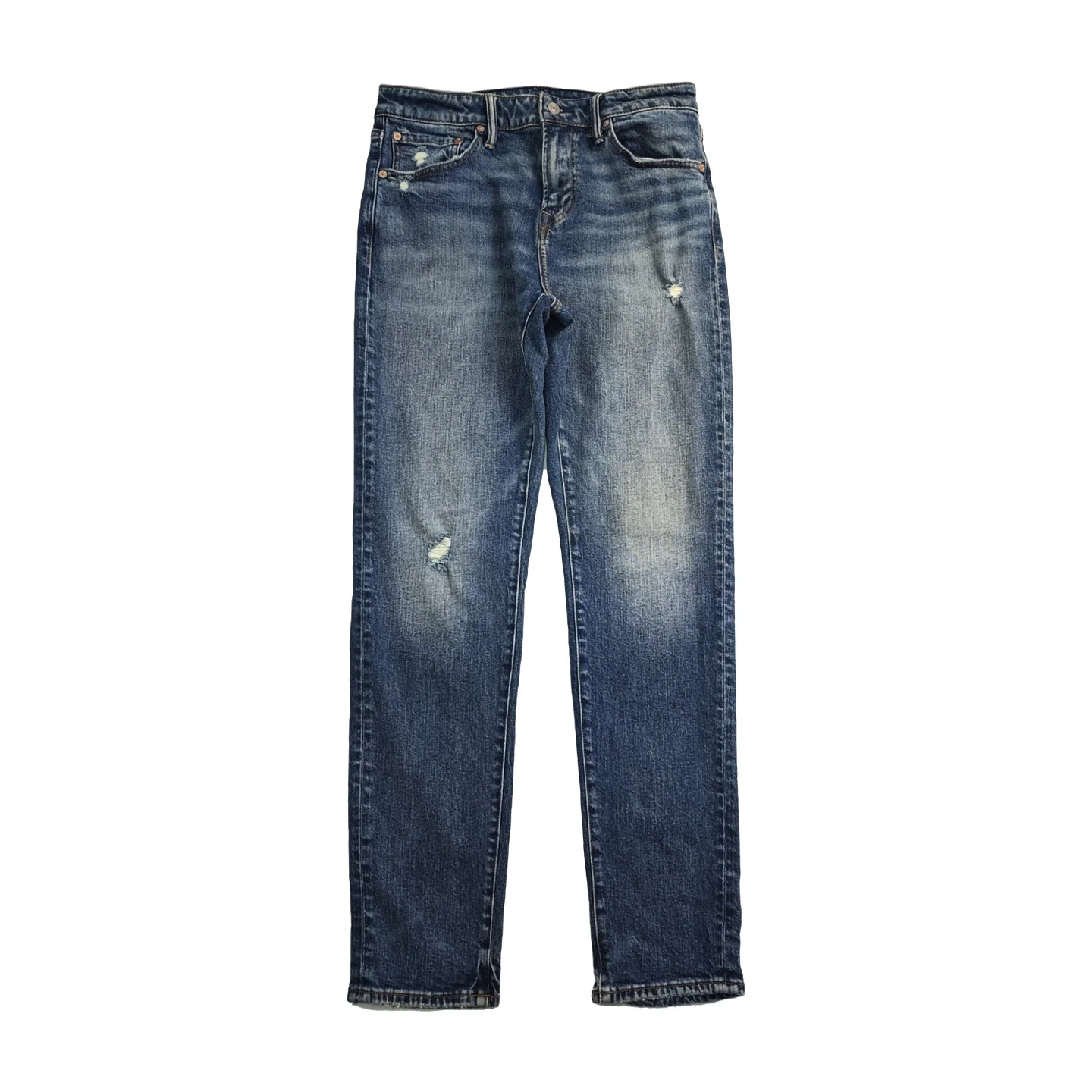 

Blue Denim Jeans Men's High Waist Straight Leg Cuffed Torn American Style Autumn Cotton Polyester Blend Stretchy Casual Pants