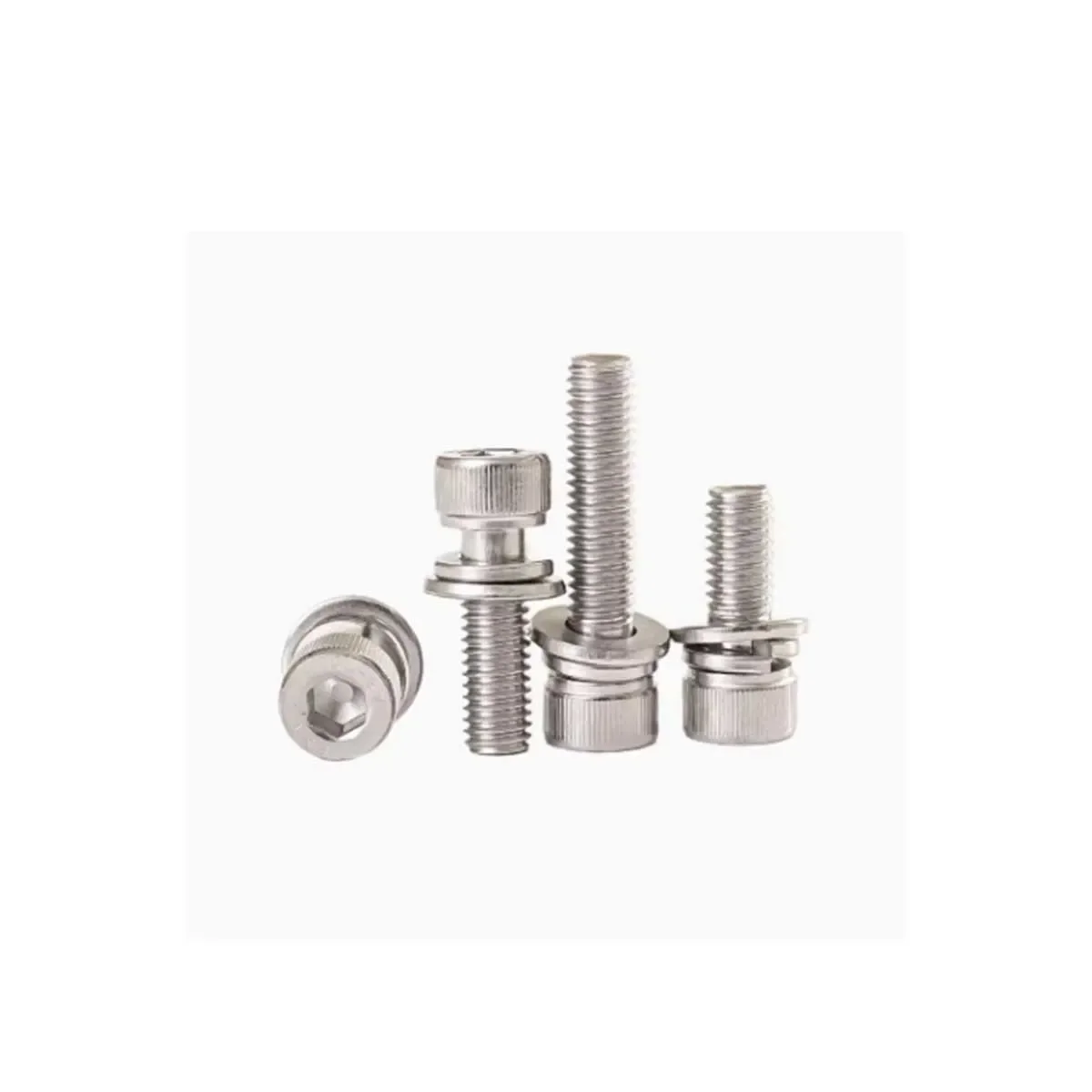 304 Stainless Steel Hexagonal Cylindrical Head Flat Washer Spring Washer Combination Screw M8M10M12