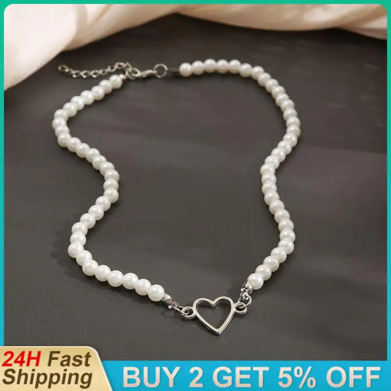 Fashionable Heart-shaped Neck Chain Pearl Tandem Elegant Heart Pendant Necklace Fashion Necklace Worthy Of Attention Exquisite