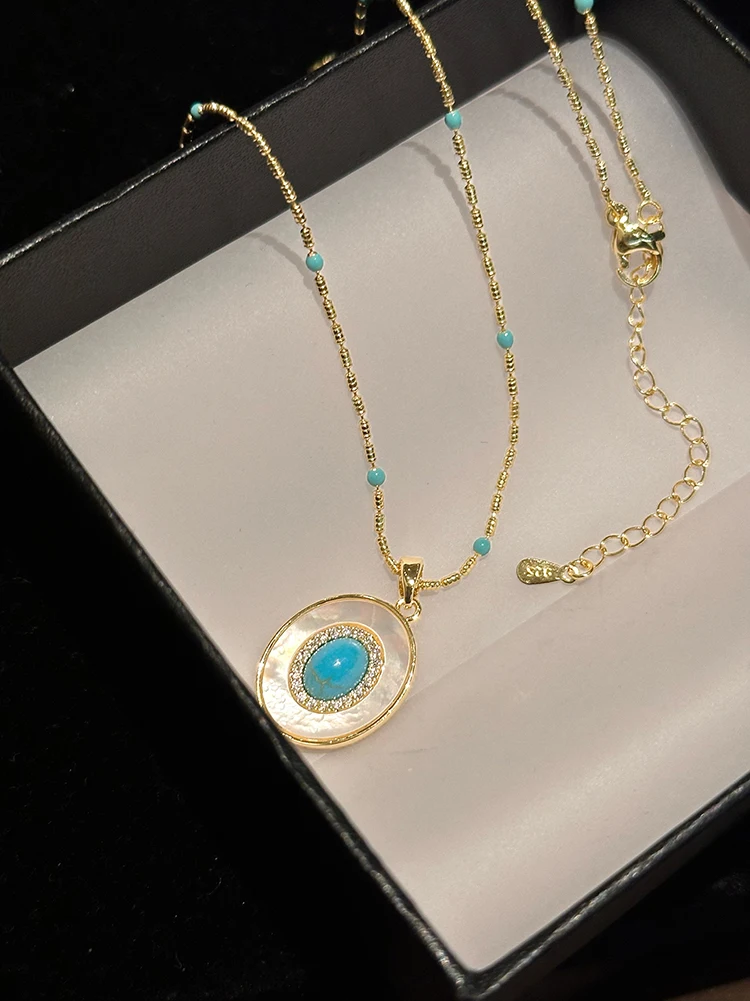 Natürliche Türkis Oval Shell Anhänger Gold Farbe Kette Halskette Sexy Schlüsselbein Kette Trendy Schmuck Zubehör Für Frauen 2023 – Detail 16