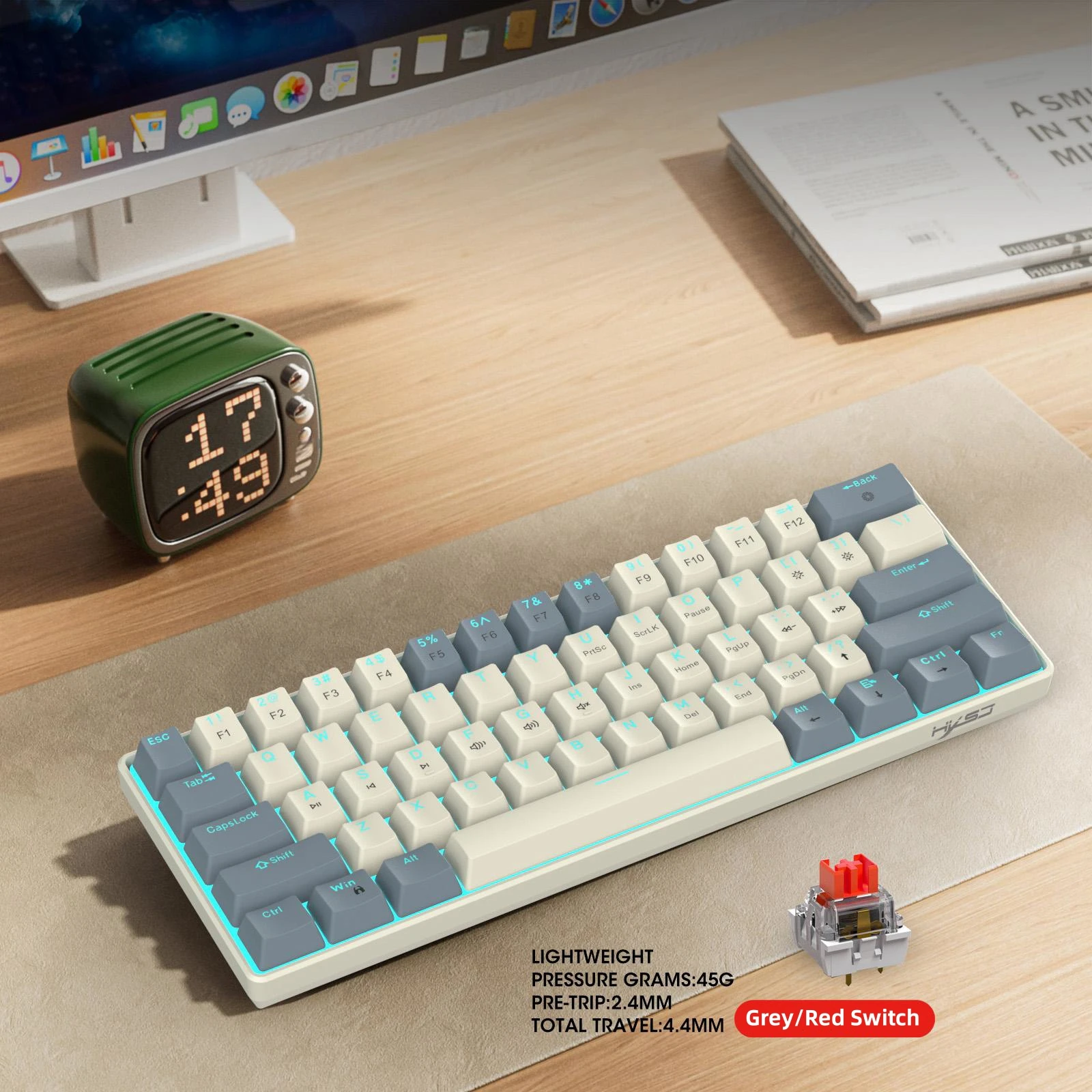 

Gaming Keyboard, Wired Backlit Mini Keyboard, Ultra-Compact Anti-Ghosting No-Conflict 61 Keys Mechanical with Red Blue Switches