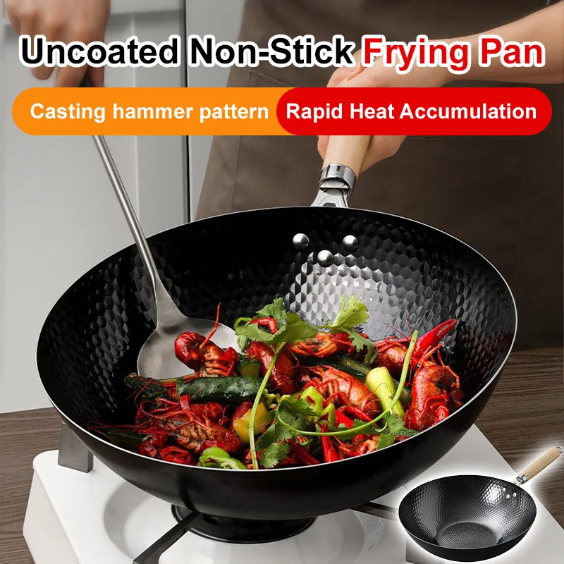 

Household Uncoated Iron Wok, Non-Stick Traditional Stir-Fry Pan, for All Stoves, Durable Healthy Cooking,for Kitchen Stir-Frying