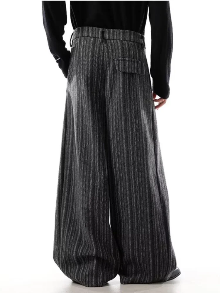 2026 Ropa Y2K Fashion Black Striped Pleated Baggy Jeans Pants For Men Clothing Wide Leg Casual Cotton Long Trousers Moda Hombre