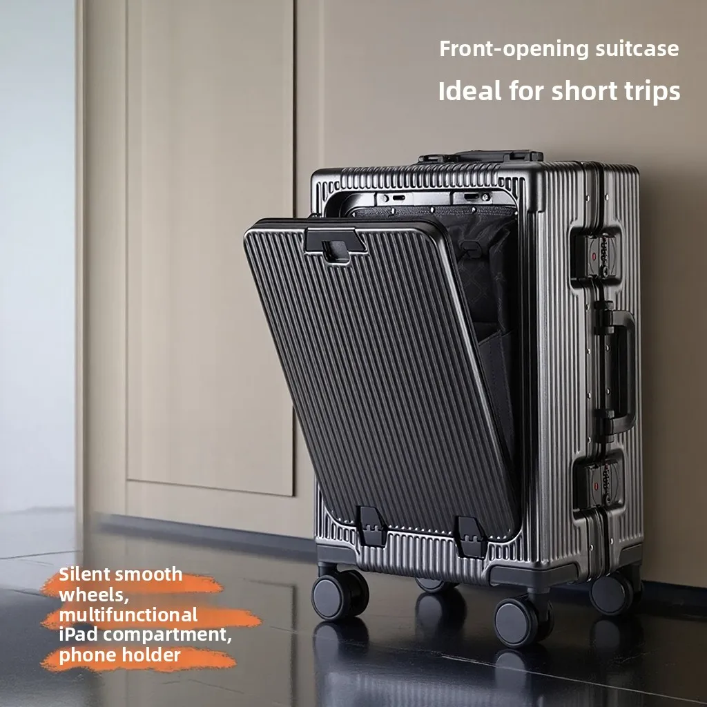 

20-Inch Aluminum Frame Front Opening Luggage Carry-On Suitcase with USB Port Large Capacity Travel Bag for Men And Women