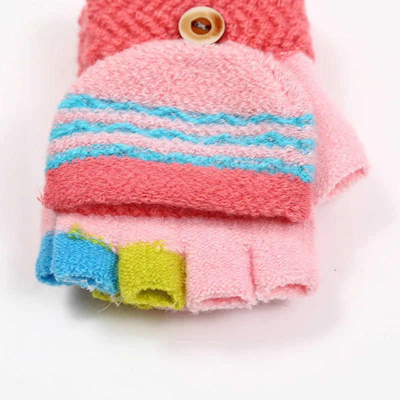 Soft Knitted Baby Gloves Striped Kids Girls Boys Full Finger Gloves Autumn Winter Warm Children Mittens 2-5 Years