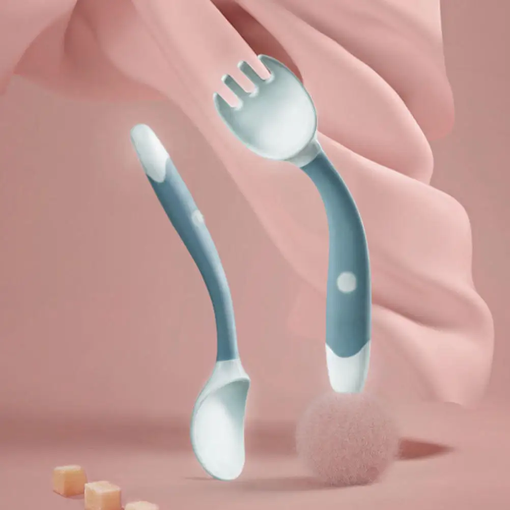 

2 комплекта детской тренировочной посуды: мягкие гибкие ложки и вилки для кормления малышей из пищевого силикона