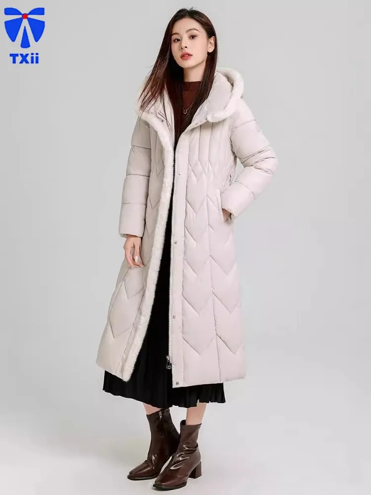 Woman Winter Down Jacket Long Coat With Belt 2024 New Hooded Pockets Zipper Warm Woman Padded Coat Winter Clothes L-7XL