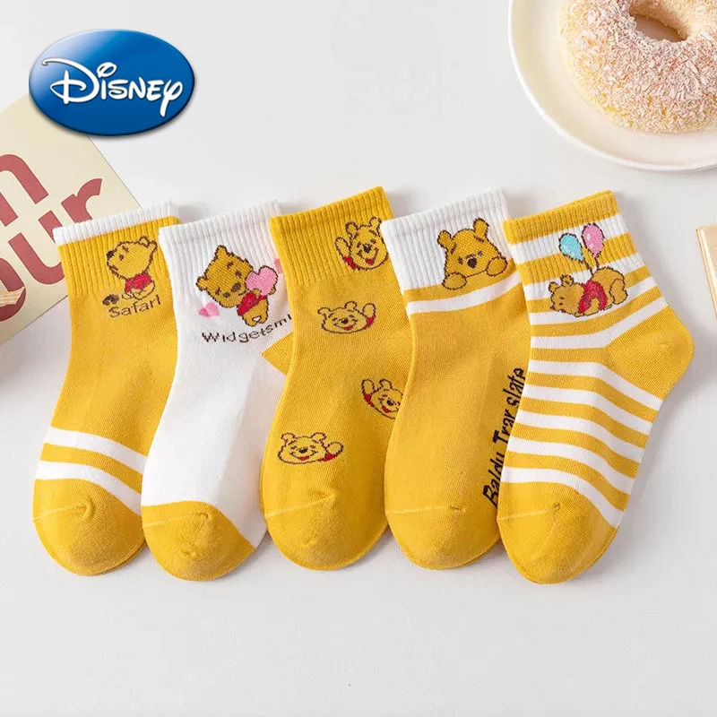 Disney Pooh Bear Children Cotton Socks Cartoon Anime Figures Winnie Cute Fashion Breathable Medium Sock Winter Warmth Kids Gifts