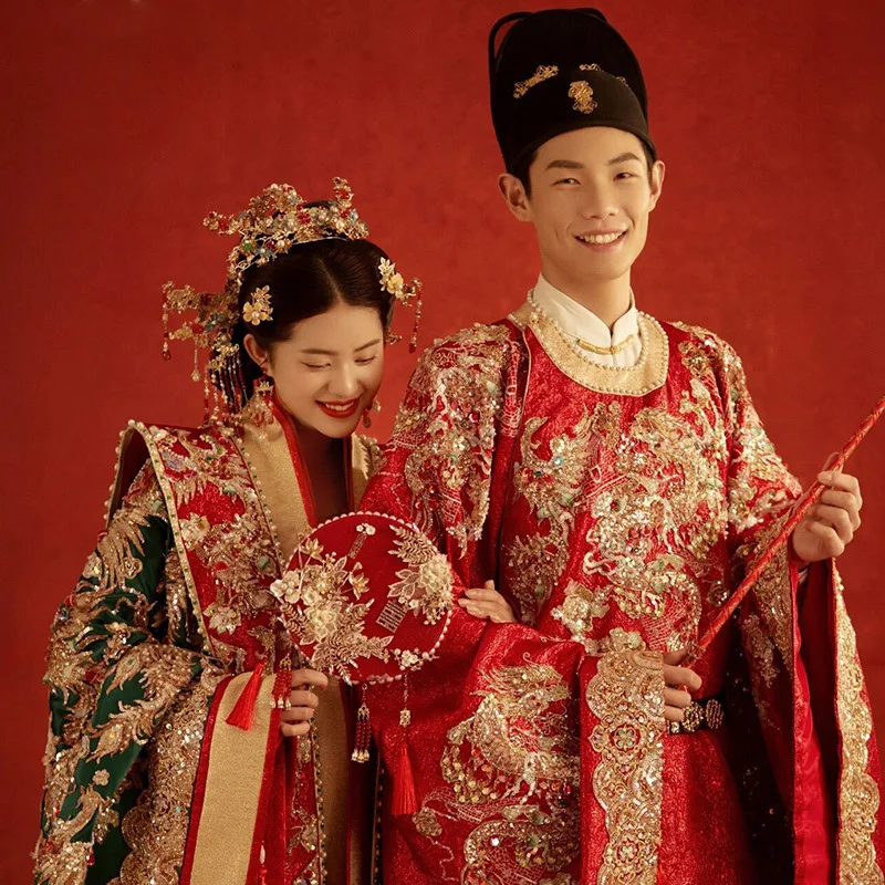 

Высококачественная одежда Ming Han, свадебная одежда, сверхпрочное платье, новинка 2024, полный комплект для невесты и халатов для пары