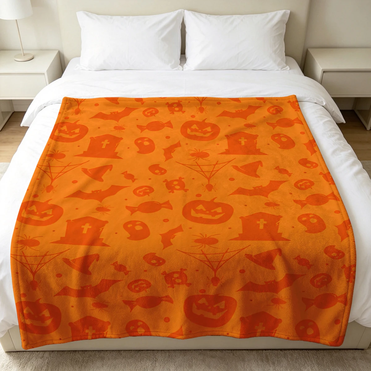 Orange Halloween Grave Flannel Blanket Warm Soft Halloween Christmas Decorative Couch Warm Cozy All-Season Gift