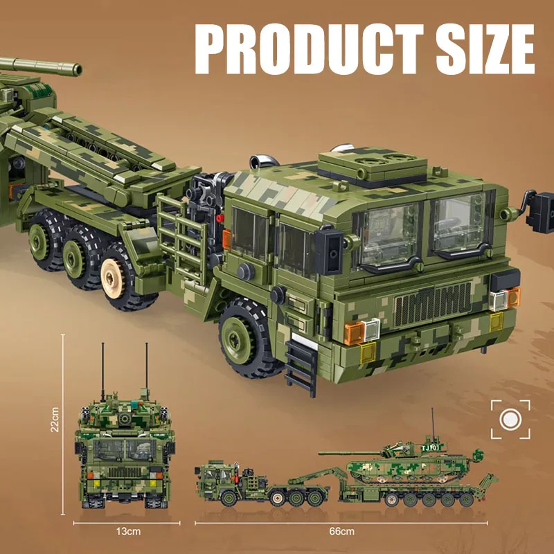 Miltary 2784pcs 99A Main Battle Tank Transport Vehicle Building Blocks Armored Trailer Army Truck Bricks Toys For Children Gifts