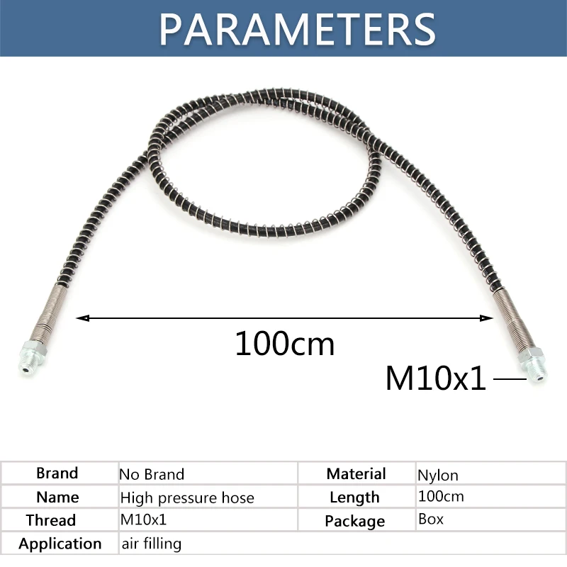 Pompa d'aria pneumatica Tubo flessibile in nylon ad alta pressione con ricarica d'aria lunga 100 cm con filettatura M10x1 avvolta a molla 40Mpa 400Bar 6000psi