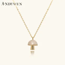 ANDYWEN 100% 925 Sterling Silver Gold Mushroom Shell Green Women Special Pendant Long Chain Necklace 2022 Women Wedding Jewels